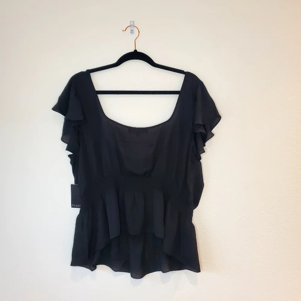 Eloquii Black Flutter Sleeve Blouse With Tie Detail Size 18 - Picture 4 of 11